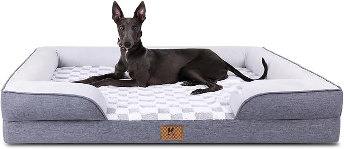 KSIIA Waterproof Dog Bed Orthopedic for Medium Senior Dog Couch with Sides, Extra Thick Supportive Pet Bed Sofa with Soft Plush Cover and Non-Slip Bottom, 36 x 27 Inch, Grey