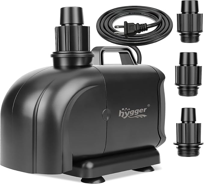 hygger 2-in-1 1585GPH Submersible Pump 105W,Side and Bottom Suction Fountain Water Pump with 15.8ft High Lift,Water Change with 4 Interchangeable Nozzles for Aquarium, Fish Tank, Hydroponics,Pond