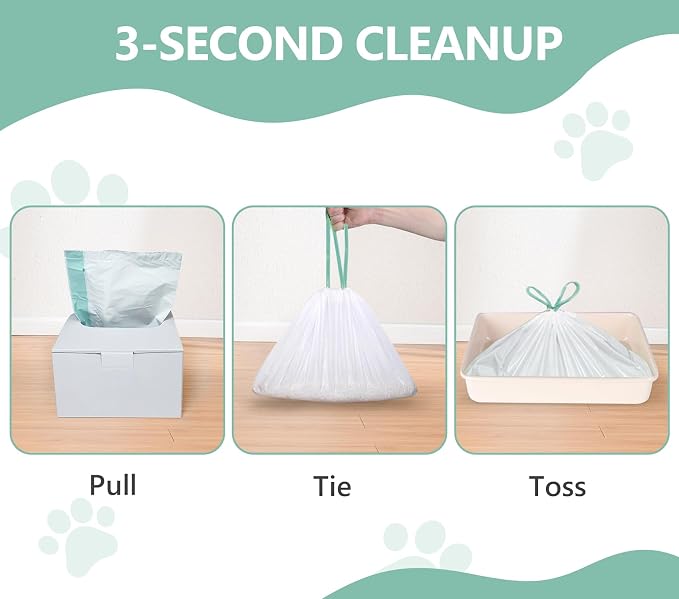 40 Count Jumbo Cat Litter Box Liners - 2 Mil Thick & Claw Resistant, 37"x18" Drawstring Bags for Deep Pans, Leakproof & Tear Proof Heavy Duty Liners