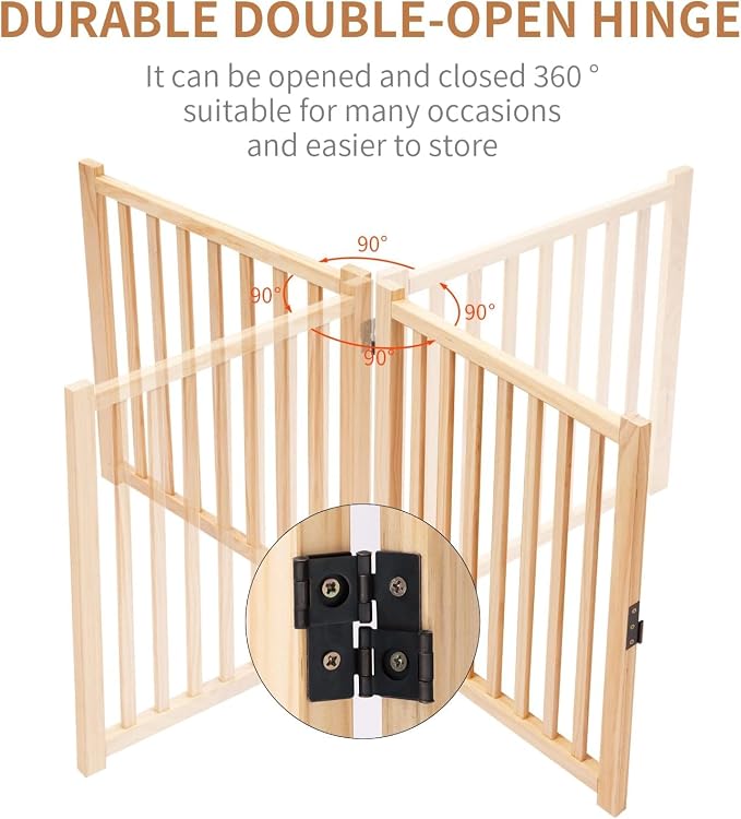 YOCAN Non-Painted Wooden Freestanding Dog Gates for The House,Doorways, Stairs,Wood Dog Fences Indoor Pet Gate,Step Over Fence-2 Panel H:23"(2PC)