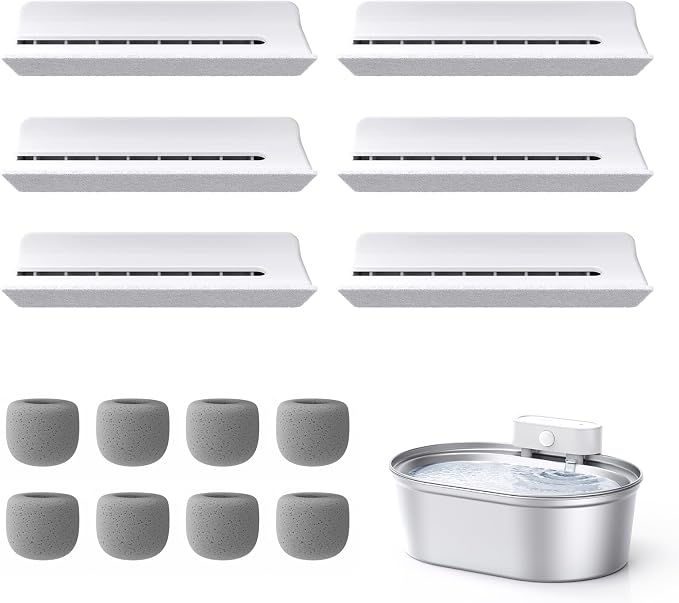 uahpet Stainless Steel Cat Water Fountain Replacement Filters 6 Pack with 8 Filter Sponges (water dispenser is not included), Compatible with uahpet Stainless Steel Pet Fountain (basic version)
