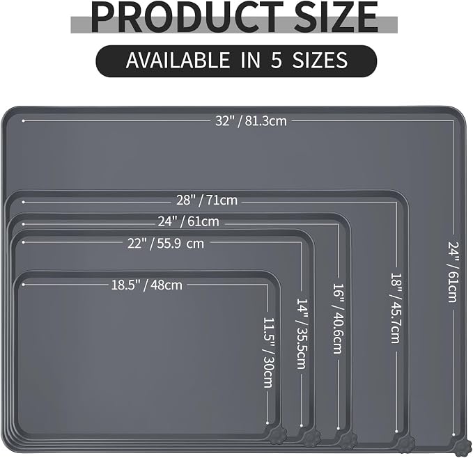 Reopet Silicone Pet Feeding Mat - Waterproof & Non-Slip Dog Cat Placemat | High Raised Edges Prevent Food & Water Spills to Protect Floors, Easy to Clean, Fit for Dog Cat Bowls