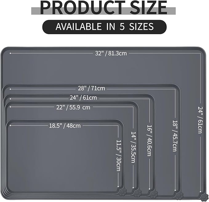 Reopet Silicone Pet Feeding Mat - Waterproof & Non-Slip Dog Cat Placemat | High Raised Edges Prevent Food & Water Spills to Protect Floors, Easy to Clean, Fit for Dog Cat Bowls