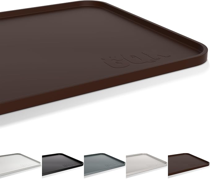 Silicone Dog & Cat Food Mat with Raised Edge, 24"x16" Extra Thick Waterproof Non-Slip Pet Feeding for Food and Water Bowls, Spill Proof Mat to Protect Floors, BPA Free Dishwasher-Safe,Brown