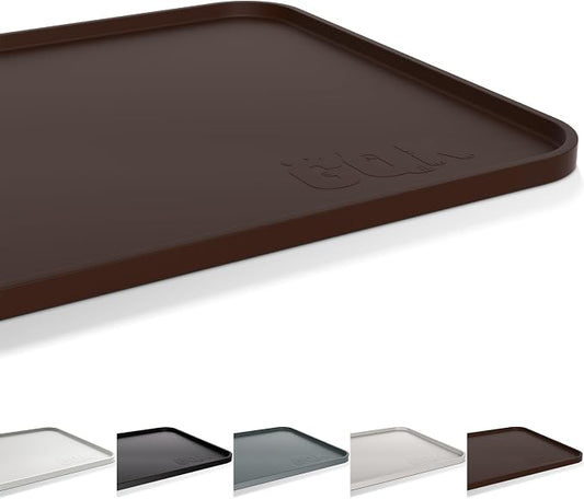 Silicone Dog & Cat Food Mat with Raised Edge, 24"x16" Extra Thick Waterproof Non-Slip Pet Feeding for Food and Water Bowls, Spill Proof Mat to Protect Floors, BPA Free Dishwasher-Safe,Brown