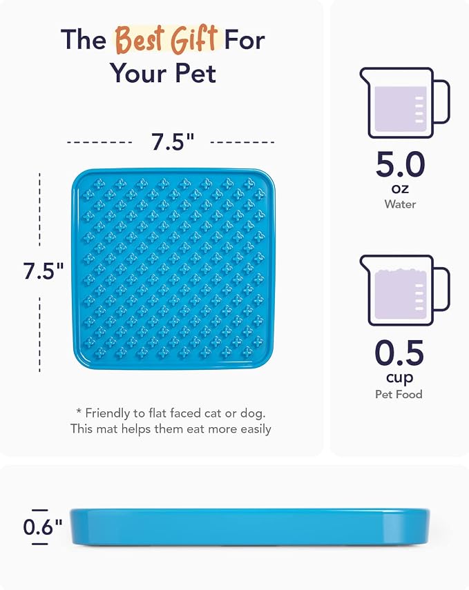 LE TAUCI PET Slow Feeder Dog Bowl, 7.5 Inch Lick Mat for Medium and Large Breed, Anxiety Relief Licking Mat, Puzzle Feeder for Peanut Butter, Treats, Pet Enrichment Toys, Cross Blue