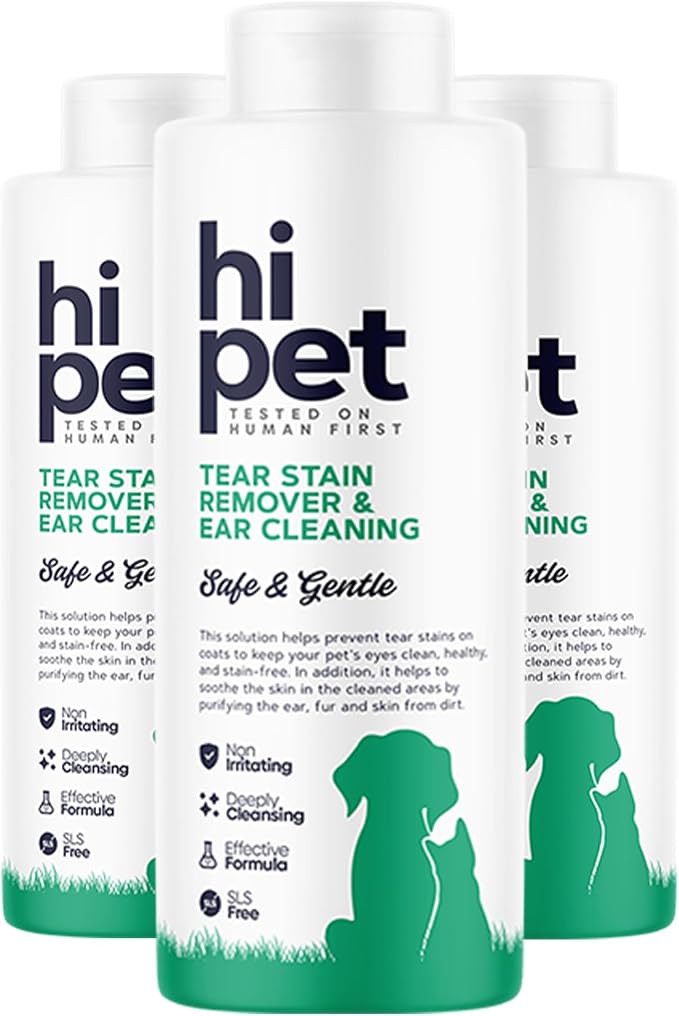 Hi pet Tear Stain Remover for Dogs and Cats & Ear Cleaning, Removes Earwax and Odor, All-Natural Formula, 4.06 Fl Oz (Pack of 3)