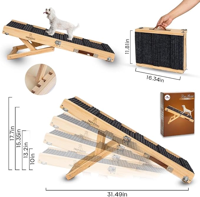 2026 Upgraded Adjustable Dog Ramp for Bed & Couch - Foldable Portable Pet Ramp for Car, Heavy-Duty (Supports Up to 60 lb) Pet Steps with Non-Slip Surface