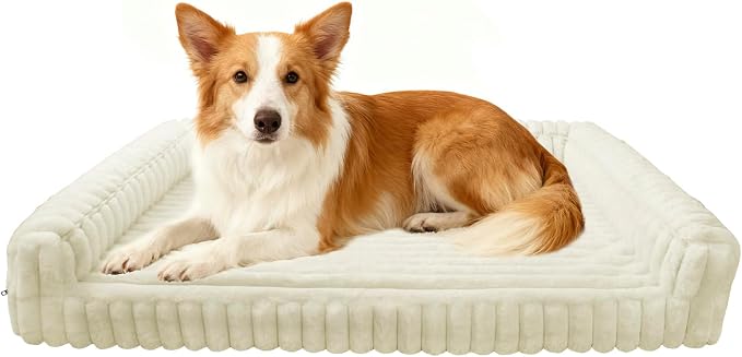 Waterproof Orthopedic Dog Bed for Medium Dogs, Medium Non-Slip Pet Beds with Sides, Egg-Crate Memory Foam Dog Couch for Crate Removable Washable Cover, Beige