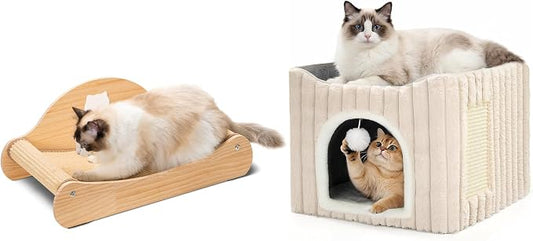 Avont Sisal Cat Scratcher Bed for Indoor Cats Bundle with 3-in-1 Cat Houses