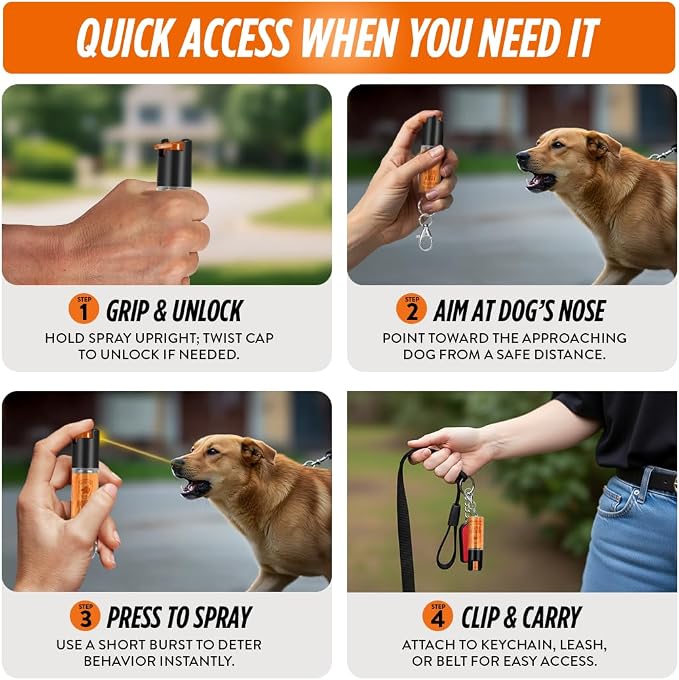 Citronella Dog Deterrent Spray, Dog Spray Self Defense, Training and Barking, Long-Range Dog Repellent, Portable Canister (0.5oz / 2oz)