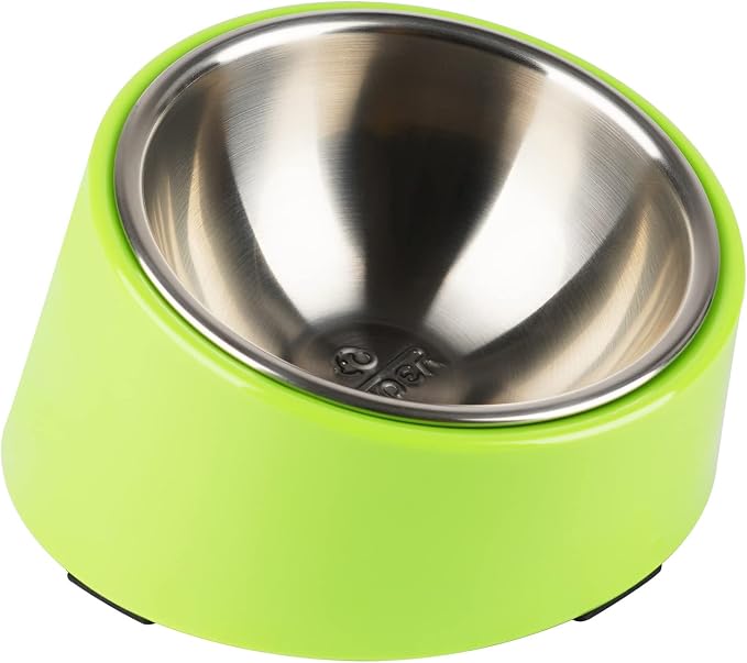 SuperDesign Mess Free 15° Slanted Bowl for Dogs and Cats, Tilted Angle Bulldog Bowl Dog Feeder, Non-Skid & Non-Spill, Easier to Reach Food M/1 Cup Green