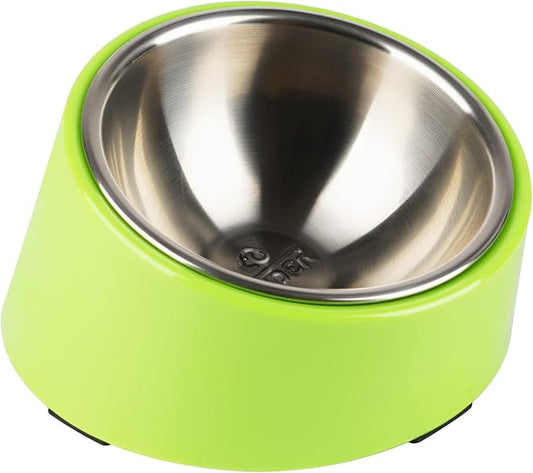 SuperDesign Mess Free 15° Slanted Bowl for Dogs and Cats, Tilted Angle Bulldog Bowl Dog Feeder, Non-Skid & Non-Spill, Easier to Reach Food M/1 Cup Green