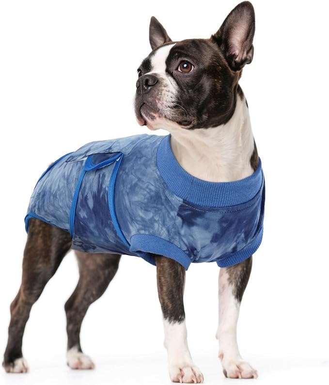 Kuoser Dog Surgery Recovery Suit, Anti Licking Surgical Suit for Dogs Male Neuter, Soft Dog Surgery Suit Female Spay Subsititute E-Collar Cone, Doggie Body Suits After Surgery Blue Tie Dye M