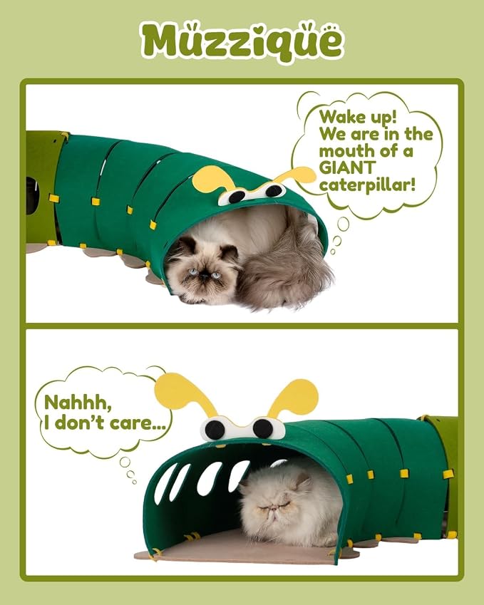 Cat Tunnel Toy, for All Indoor Cats, Large Cute S Caterpillar Pet Tunnel Bed, Felt Hideout Washable Kitty Play Tube, Hideaway Collapsible Puppy Circle Hole, Peekaboo Kitten Cave, Rabbit Hiding Spot