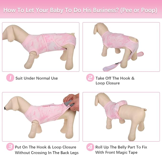 Kuoser Dog Surgery Recovery Suit, Anti Licking Surgical Suit for Dogs Male Neuter, Soft Dog Surgery Suit Female Spay Subsititute E-Collar Cone, Doggie Body Suits After Surgery Pink Tie Dye S