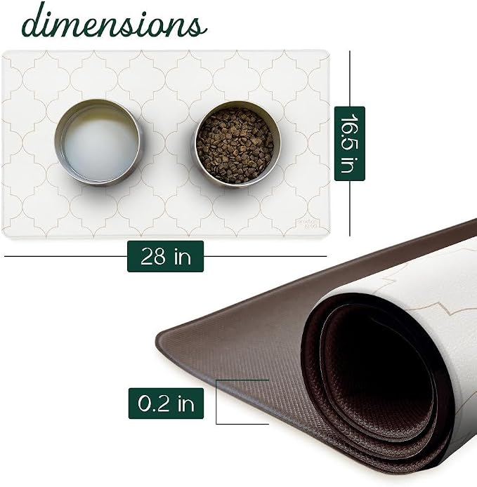 CROXTON & CO. Non-Slip Faux Leather Pet Feeding Mat for Dog Bowls | Large Bowl Mat for Food and Water | Durable, Easy-to-Clean Pet Food Mat for Floors | Size: 16.5"x28"