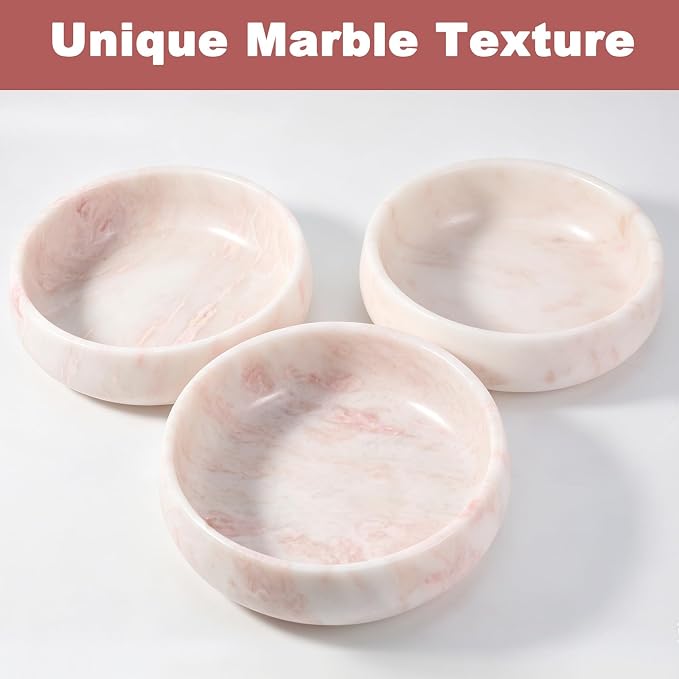 Karibiber Marble Dog Bowl, 6lbs Weighted Dog Food Bowl, Non-Slip Large Heavy Water Bowls, Cute Pink Stone Food and Water Dish for Large Dogs, Natural Marble, Easy to Clean, Holds 6 Cups