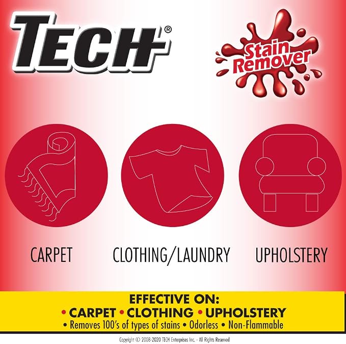 TECH Stain Remover, 24 oz Spray Bottle, 6 Pack, For Carpet, Clothes, Upholstery, and Other Fabrics