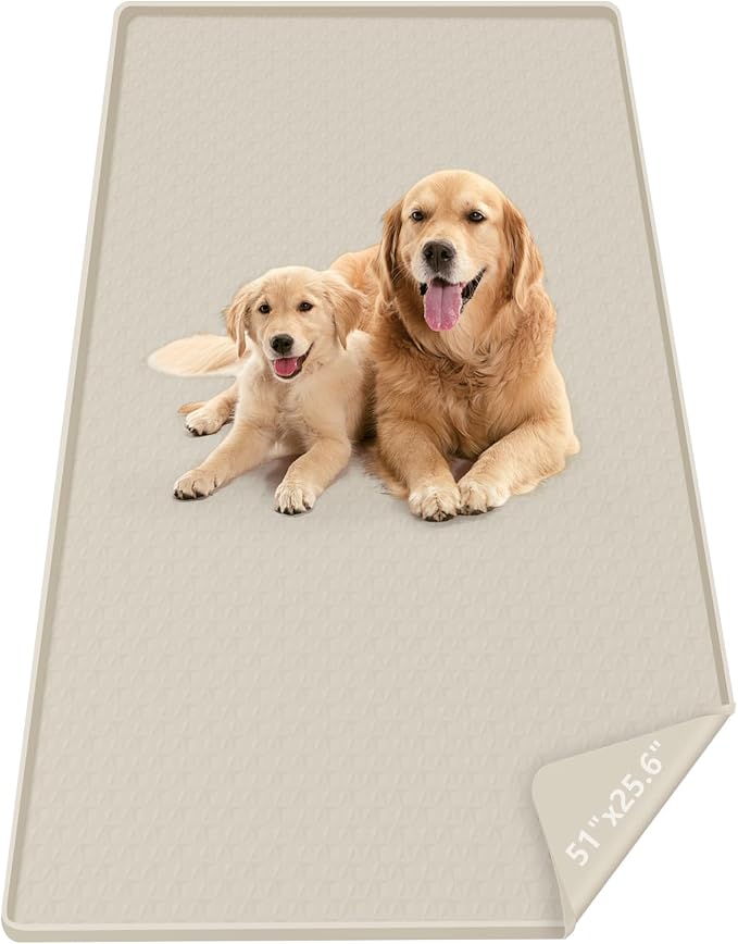 Pee Pads for Dogs, 51" x 25.6" Extra Large Reusable Dog Silicone Mat for Floor Protector, Washable Non-Slip Dog Training Pads for Potty Training (Beige)
