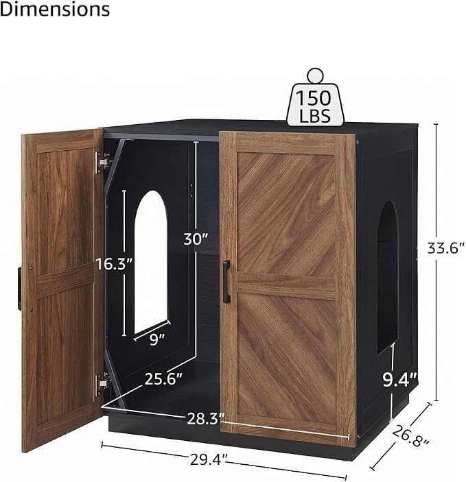 unipaws Extra Large Cat Litter Box Enclosure for Self-Cleaning & Automatic Litter Boxes, Tall Cabinet with Charging Station, Wooden Dog Proof Hidden Cat House for Top Entry Litter Box