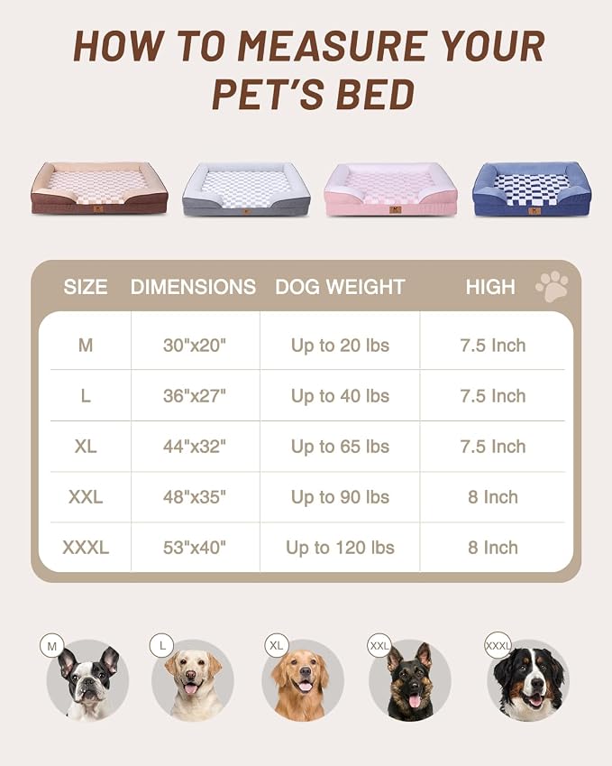 KSIIA Waterproof Dog Bed Orthopedic for Large Senior Dog Couch with Sides, Extra Thick Supportive Pet Bed Sofa with Soft Plush Cover and Non-Slip Bottom, 44 x 32 Inch, Brown