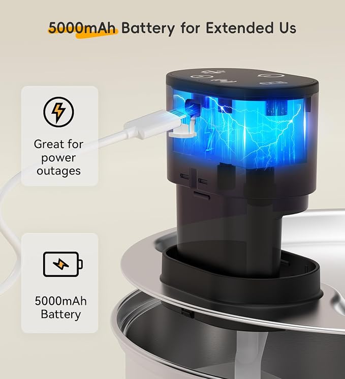 Stainless Steel Cat Water Fountain, 186fl.oz/1.45Gal Wireless Dog Water Fountain Battery Operated, Pet Water Dispenser Cordless for Cats & Dogs Indoor