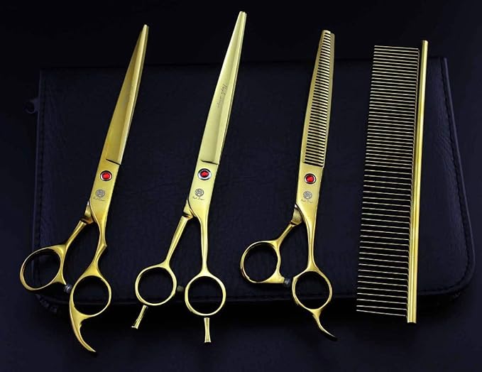 Purple Dragon 8.0" Titanium Multicolor Professional Pet Grooming Scissors Set,Straight & Thinning & Curved Scissors Shear with Bag for Dog Cat Grooming
