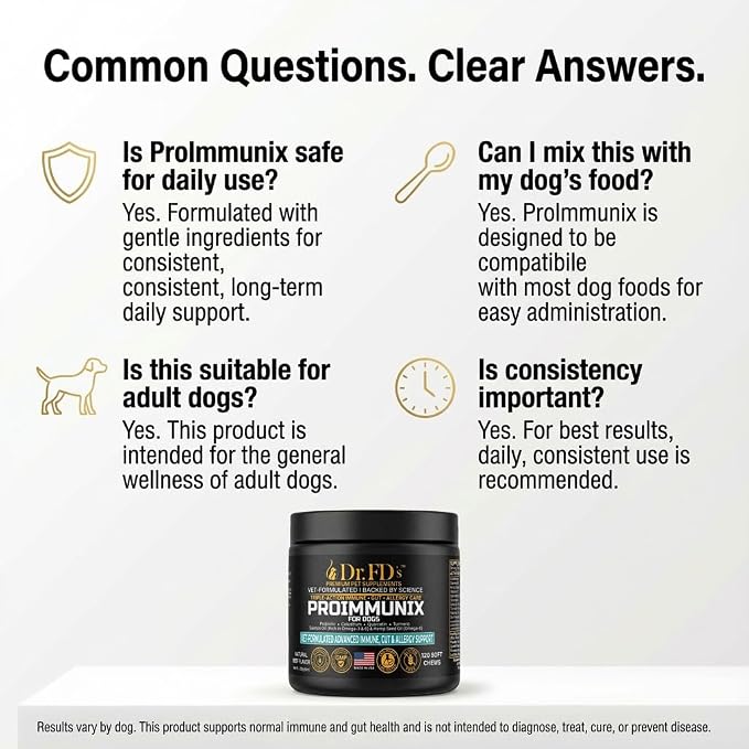 Dog Probiotics for Dogs | Immune & Allergy Support with Colostrum for Gut Health | 120 Soft Chews | Made in USA | Dr. FD’s ProImmunix