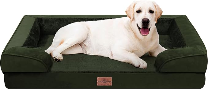 Comfort Expression Orthopedic Dog Bed for Extra Large Dogs 45x35 Inch, Waterproof Egg Crate Foam XL Pet Bed with Removable Bolsters, Dog Couch with Washable Cover & Non-Slip Bottom, Olive Green