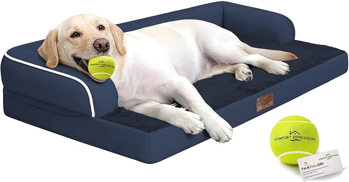 Comfort Expression Extra Large Dog Bed - Orthopedic Pet Bed with Washable Removable &Waterproof Cover Sofa Pet Couch with Foam Support for Big Size Dogs with Bolster, 45x35