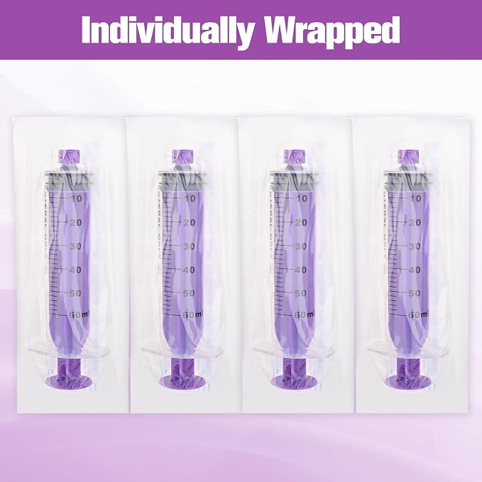 60ml Syringe with Cap, 60cc Plastic Syringes for Liquid, Feeding, Individually Wrapped 10 Pack