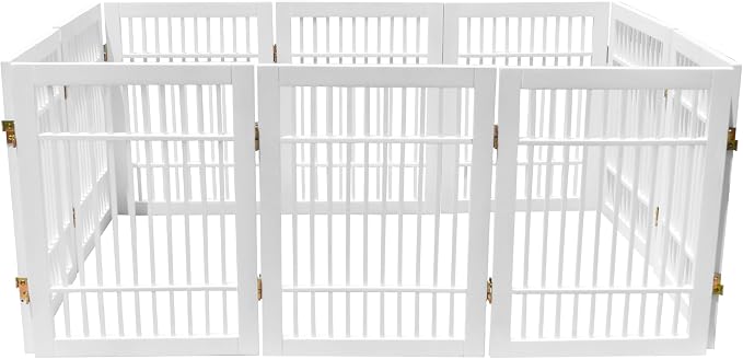 Urnporium Pet Dog Gate Freestanding, Strong Durable Folding Wooden Fence, Portable Acacia Hardwood Safety Barrier for Indoor & Outdoor Use (White Pet Gate, 10 Panel 24" Tall)