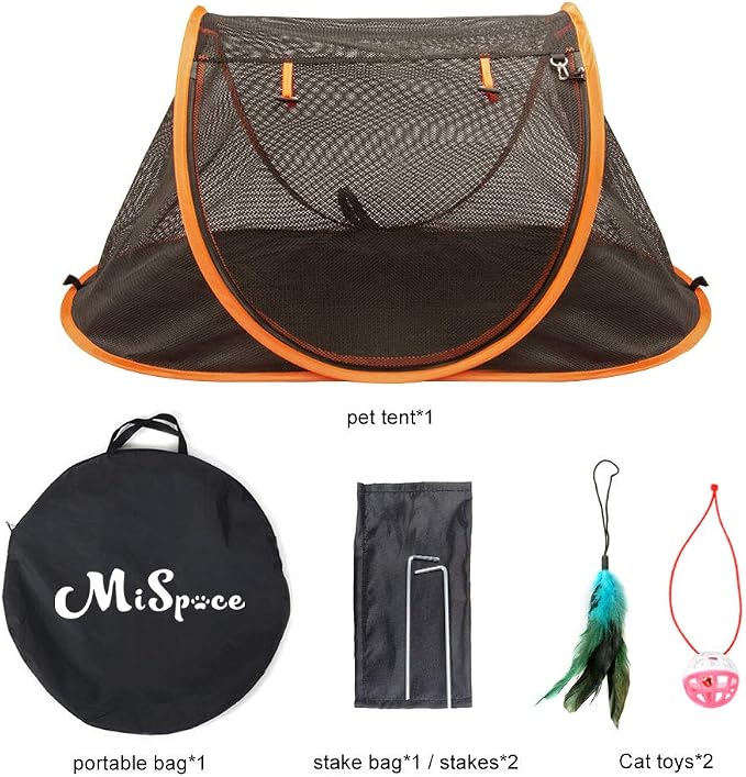 Portable Cat Mesh Tent Pet Cage,Pop Up Crate,Foldable Kennel,Indoor,Outdoor,Comfy Puppy House-Washable Fabric for Small Animals with 2 Cat Toys, Carry Bag & 2 Stakes