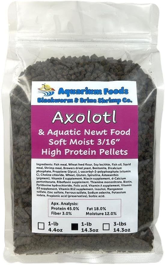 Axolotl Food, 3/16" Soft Moist Sinking Pellets, Rangen's Salmon Meal Pellets for Medium & Adult Axolotl. Also Shrimp, Snails, Crabs, All Tropical Fish…1-lb 14.3oz Clear Bag