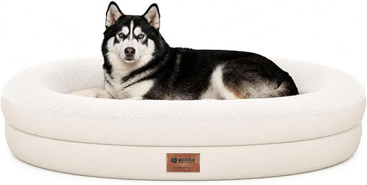 Orthopedic Dog Bed for Extra Large Dogs, XL Waterproof Dog Bed with Bolsters, Supportive Egg Crate Foam Pet Couch Bed with Removable Washable Cover & Non-Slip Bottom, Light Beige