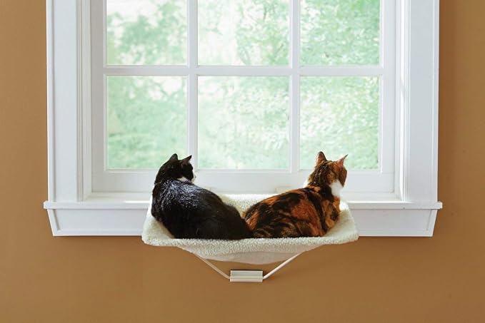 Prevue Pet Products TabbyNapper Easy Mount Cat Hammock Bed Perch - Indoor Window Cat Bed and Perch for Small and Large Cats, Fleece Cushion, No Tools Needed, No Drilling or Wall Screws