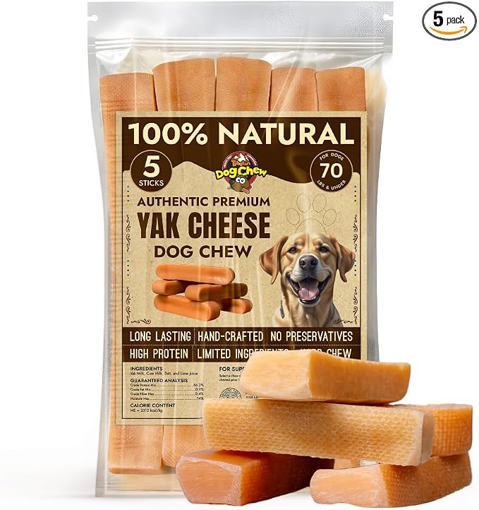 Tibetan Dog Chew Yak Cheese Sticks for Aggressive Chewers | Natural, Long Lasting & Easy to Digest with No Additives, Rawhide, Grains, or Gluten | 2 Medium, 2 Large & 1 Extra Large Chew, Mix Pack 1lb