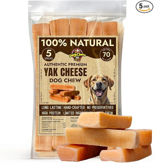 Tibetan Dog Chew Yak Cheese Sticks for Aggressive Chewers | Natural, Long Lasting & Easy to Digest with No Additives, Rawhide, Grains, or Gluten | 2 Medium, 2 Large & 1 Extra Large Chew, Mix Pack 1lb