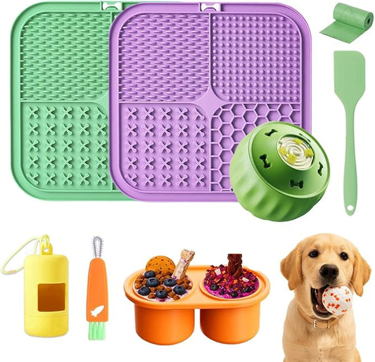 7.87" Dog&Cat Lick Mat with Suction Cups Set,Frozen Treat Toy for Puppy,Dog Enrichment Toy Foam Ball for Anxiety Relief
