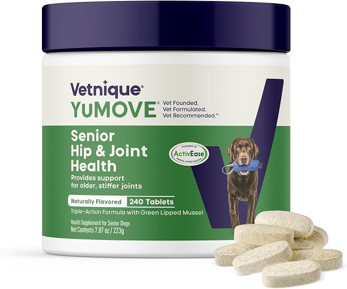 YuMOVE Senior Dog Joint Supplement with ActivEase Green Lipped Mussel - Glucosamine for Dogs, Hyaluronic Acid & Omega 3 – Advanced Mobility Support for Aging Dogs (240ct Chewable Tablets)