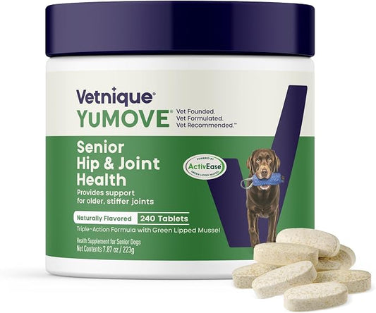 YuMOVE Senior Dog Joint Supplement with ActivEase Green Lipped Mussel - Glucosamine for Dogs, Hyaluronic Acid & Omega 3 – Advanced Mobility Support for Aging Dogs (240ct Chewable Tablets)
