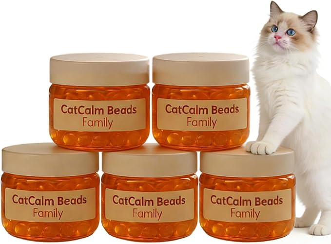 Diffuser to Calm Cats, Cat Calm Beads Family, Cat Calming Diffuser Gel Non Plug in, 5 Pack Cat Anxiety Relief, Lasting 2 Months, Downtime More Peaceful for Pets and Owners Alike. (5pc)