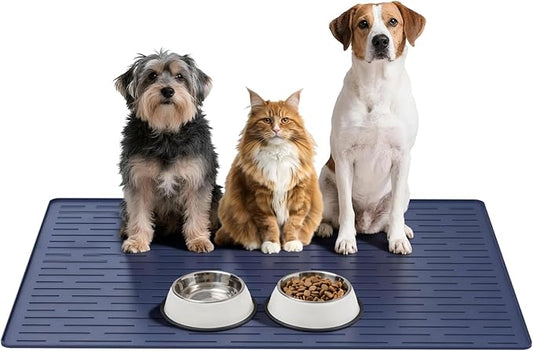 Large Dog Mats for Food and Water, 32"x24" Waterproof Pet Food Mats for Floor Nonslip Silicone Bowl Mats with Raised Edges