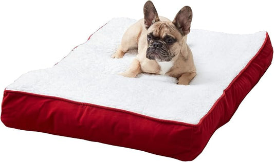 Happy Hounds Daisy Deluxe Supportive Sherpa Dog Bed, Small (36 x 24 in.), Red