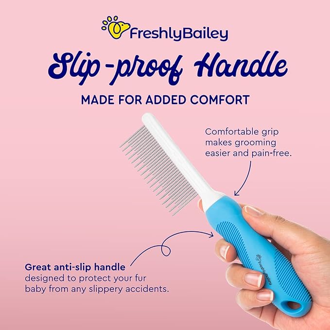 Freshly Bailey Deshedding Tool for Short Hair - Self Cleaning Slicker Brush - Pet Comb for Cats and Dogs