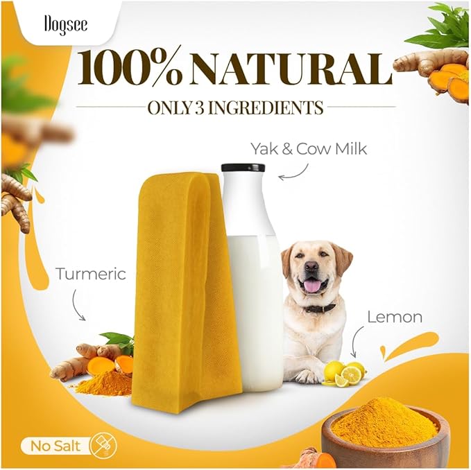 Dogsee Himalayan Yak Chews with Turmeric/Curcumin (XL - 6 Bars, 2lb) 60% Protein, 100% Natural & Long-Lasting Yak Chews for Large Dogs Anti-Inflammatory Supports Oral Hygiene