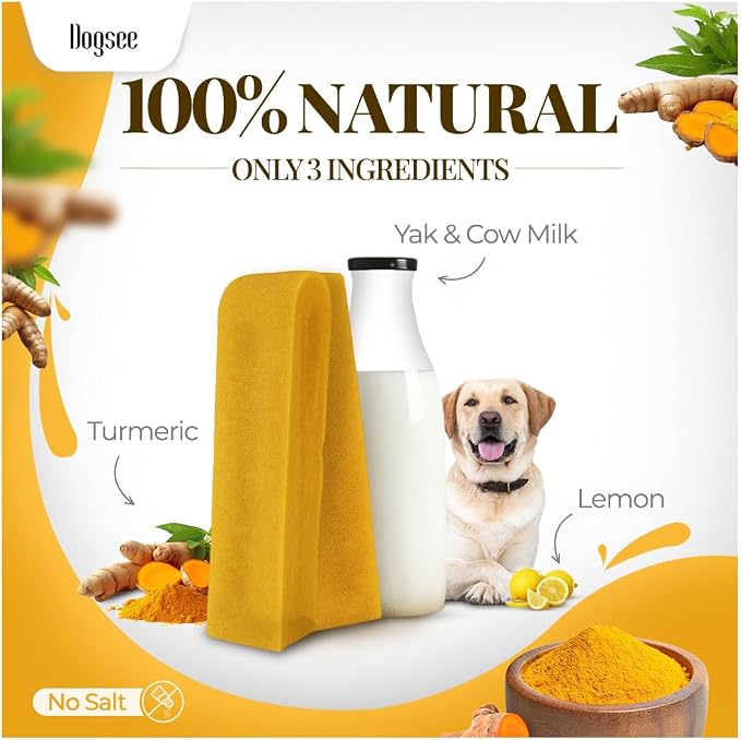 Dogsee Himalayan Yak Chews with Turmeric/Curcumin 3lb (XL - 9 Bars) for Large Dogs, 60% Protein, Help Alleviate Joint Pain Rawhide-Free Anti Inflamatory