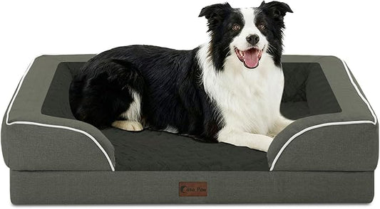 Orthopedic Dog Beds for Medium Sized Dogs 35x22 Inch, Medium Waterproof Memory Foam Dog Sofa Bed with Removable Washable Cover Pet Couch with Bolster, Dark Green