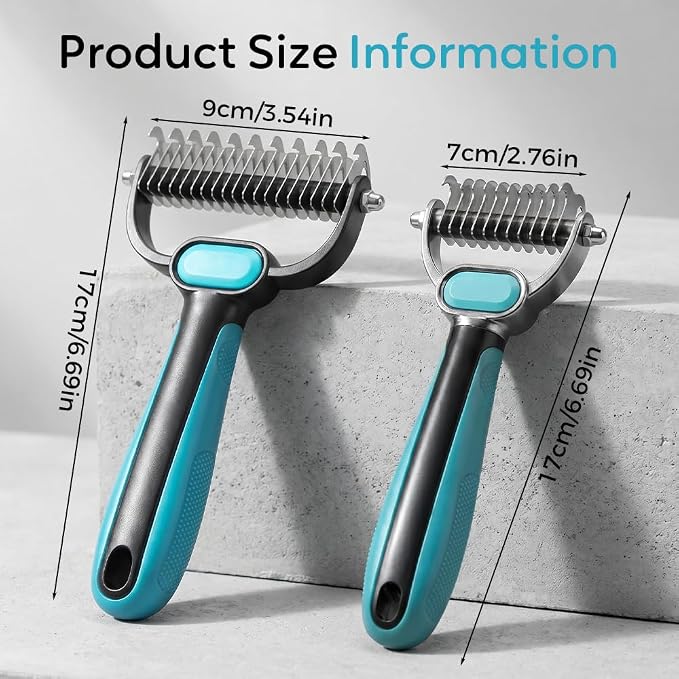 Double-Sided Pet Grooming Rake, Extra Wide Deshedding Tool for Long Hair Dogs & Cats, 2-in-1 Undercoat Rake with Stainless Steel Teeth, Pet Comb for Loose Hair (Large+Small-2PCS)